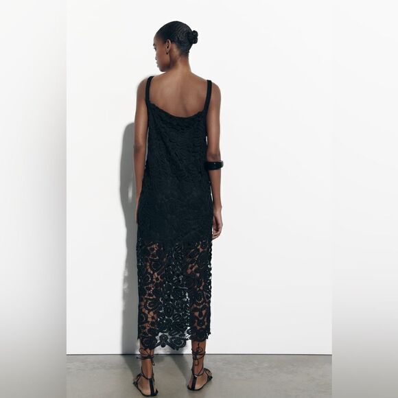 Zara Macrame Knit Dress Black New - Picture 4 of 9